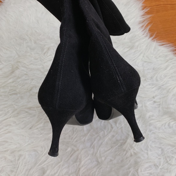 Stuart Weitzman Black Suede Knee High Sock Boots Kitten Heel Size 10 - Picture 3 of 8